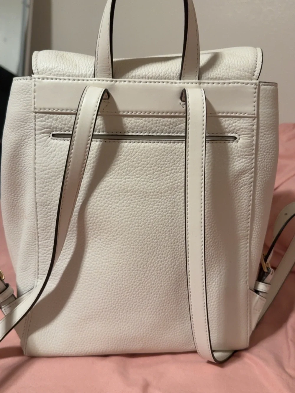 Michael Kors White Pebbled Leather Drawstring Backpack with Gold Hardware